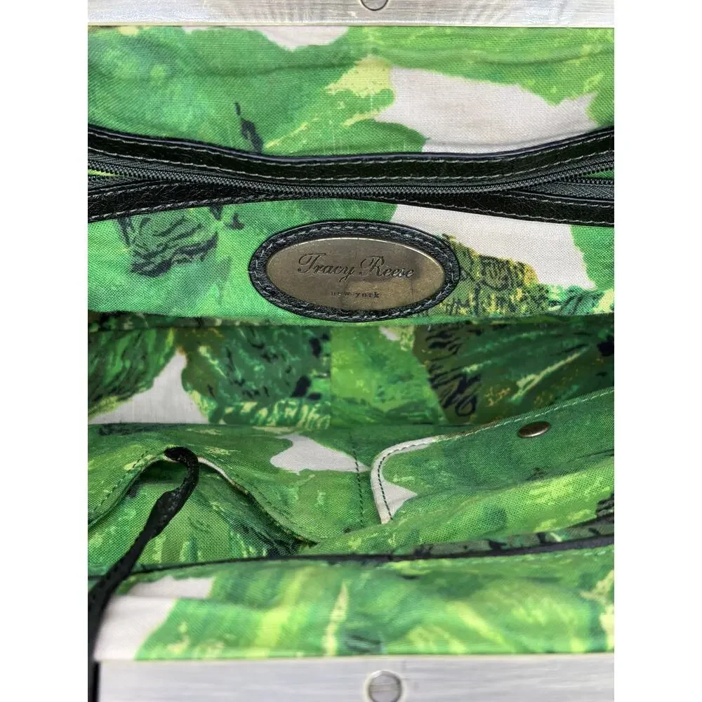 Tracy Reese Ostrich Embossed Leather Doctor‎ Bag Green Frame Satchel Kiss Lock